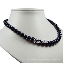 Collier de perles rond noires de 9 à 10 mm
